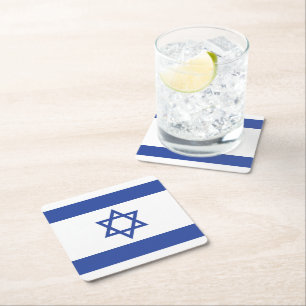 Dessous-de-verre Carré En Papier Drapeau de l'État d'Israël, Étoile de David Judaïs