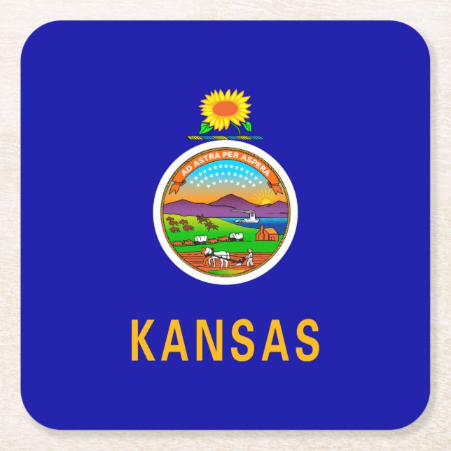 Dessous-de-verre Carré En Papier Drapeau de l'État du Kansas (Devant)
