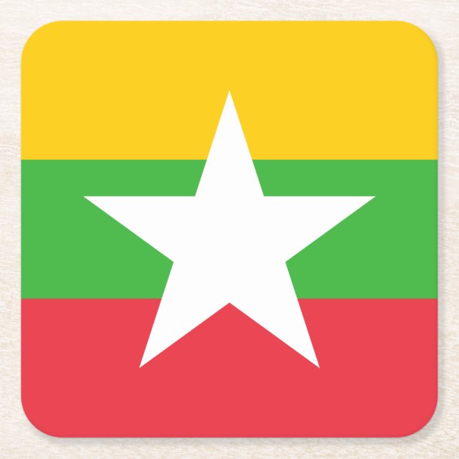 Dessous-de-verre Carré En Papier Drapeau du Myanmar (Devant)