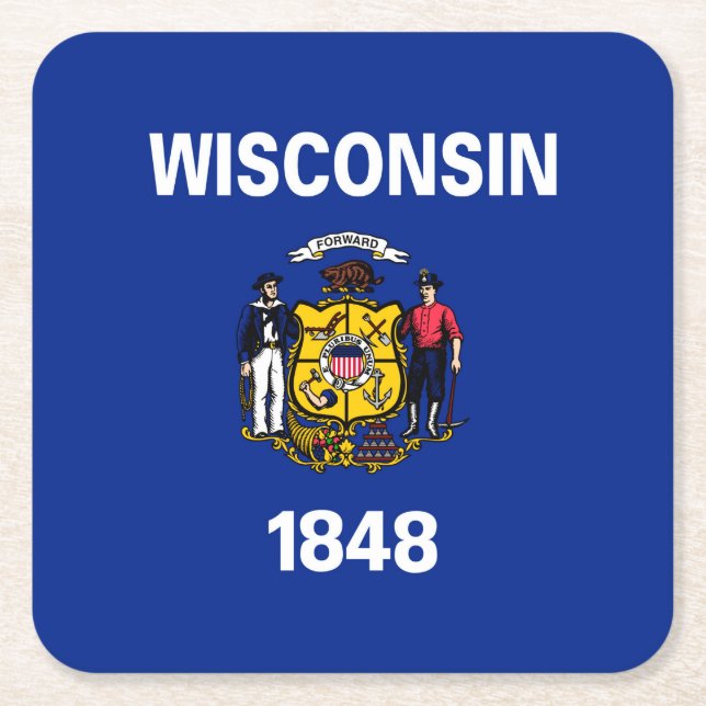 Dessous-de-verre Carré En Papier Drapeau du Wisconsin (Devant)
