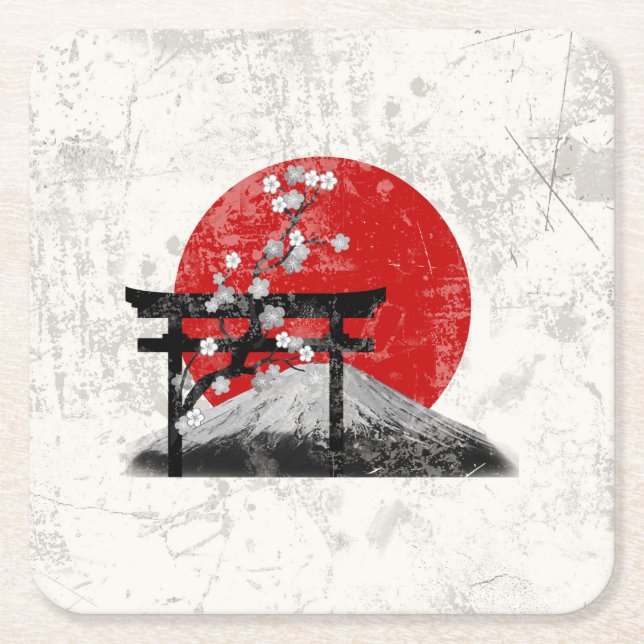 Dessous-de-verre Carré En Papier Drapeau et symboles du Japon ID153 (Devant)