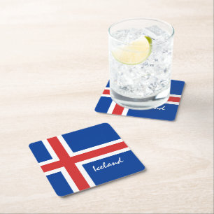 Dessous-de-verre Carré En Papier Drapeau islandais & fans de vacances/sports island