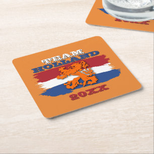 Dessous-de-verre Carré En Papier Drapeau néerlandais personnalisé Orange Lion Tea