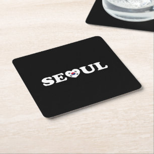 Dessous-de-verre Carré En Papier Drapeau Seoul Love Heart Taegeukgi