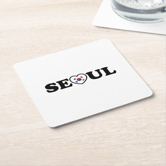 Dessous-de-verre Carré En Papier Drapeau Seoul Love Heart Taegeukgi (Incliné)