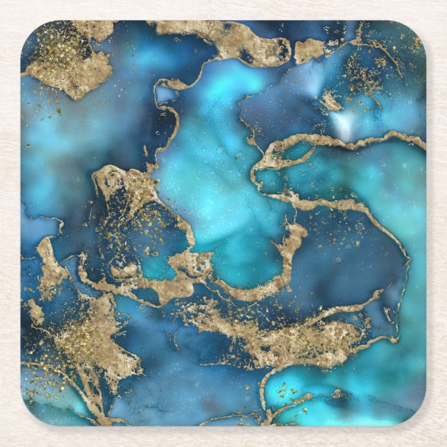 Dessous-de-verre Carré En Papier DreamBlue Turquoise et Gold (Devant)