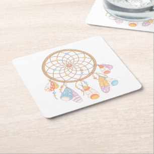Dessous-de-verre Carré En Papier Dreamcatcher de la tribu Boho en blanc