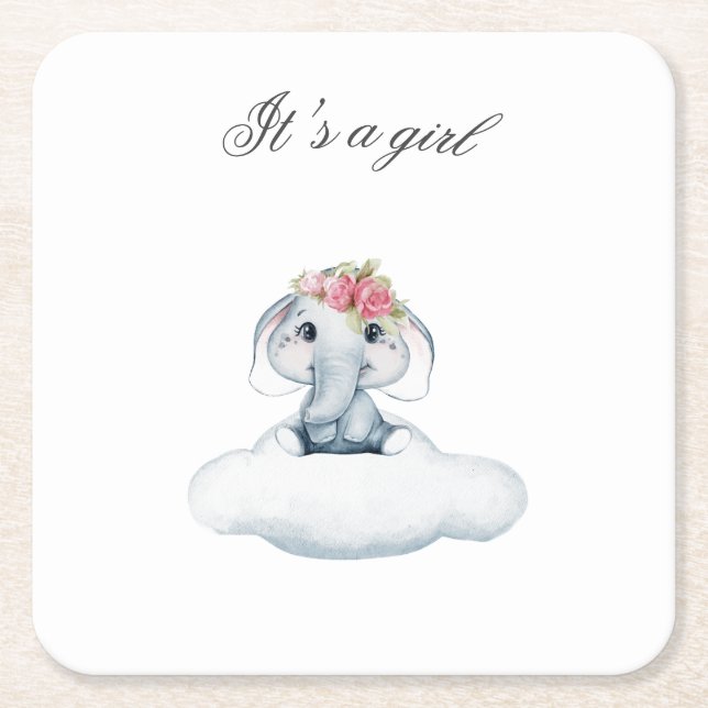 Dessous-de-verre Carré En Papier Dreamy Days avec Rosie l'éléphant. (Devant)