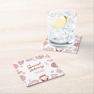 Dessous-de-verre Carré En Papier Drôle baby shower à pizza de livraison spéciale