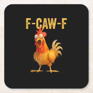Dessous-de-verre Carré En Papier Drôle de poulet F-Caw-F F-Caw-F Poulet Minimal Cle