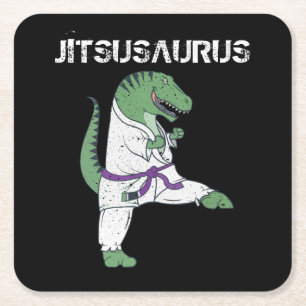 Dessous-de-verre Carré En Papier Drôle Jujitsu, T-Rex Jiu Jitsu Cadeaux de ceinture