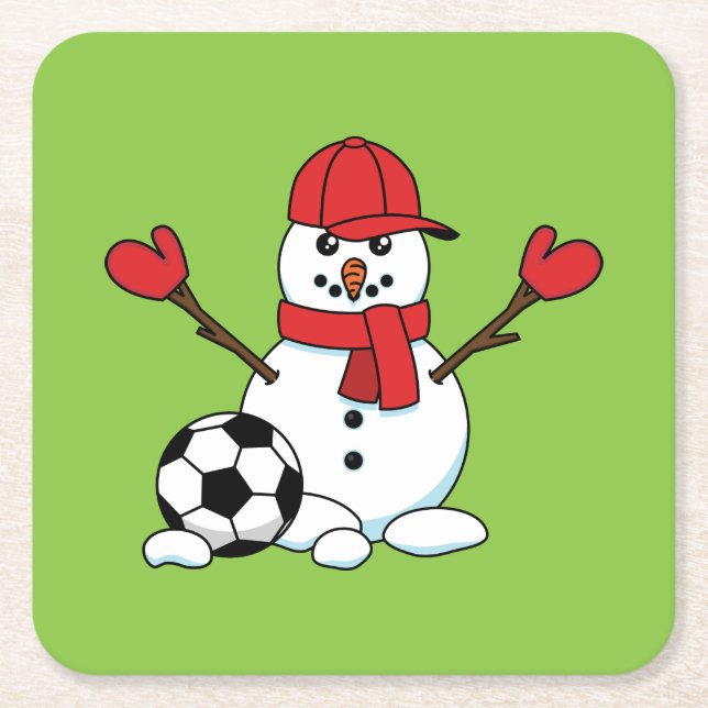 Dessous-de-verre Carré En Papier Drôle Snowman avec balle de football (Devant)