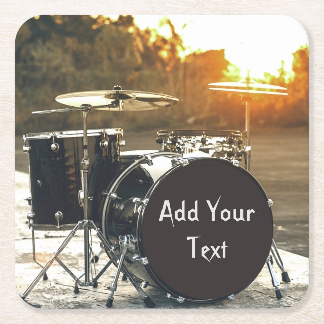 Dessous-de-verre Carré En Papier Drum Kit Drummer Rock Personnaliser la Personnalis (Devant)