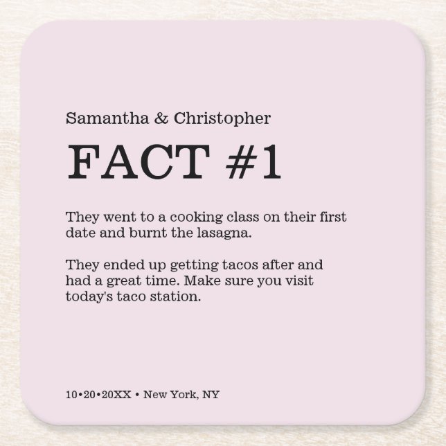 Dessous-de-verre Carré En Papier Dusty Rose Mariage Fun Fact personnalisé (Devant)