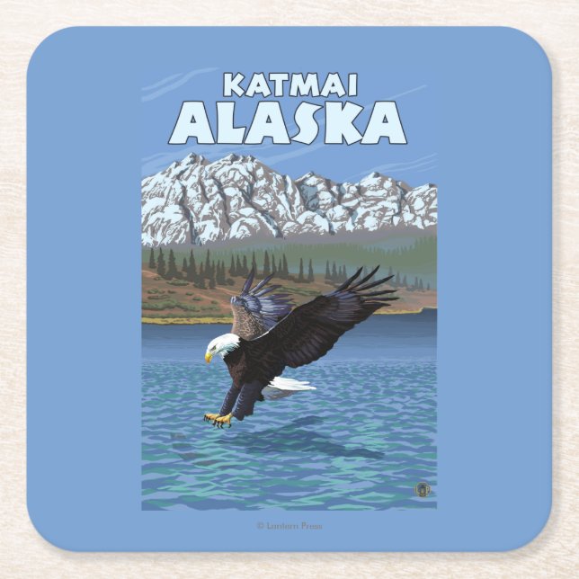 Dessous-de-verre Carré En Papier Eagle chauve plongeant - Katmai, Alaska (Devant)