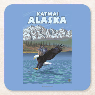 Dessous-de-verre Carré En Papier Eagle chauve plongeant - Katmai, Alaska