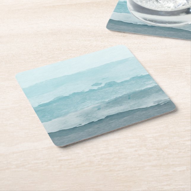 Dessous-de-verre Carré En Papier Eau bleu mer Abstraite (Incliné)