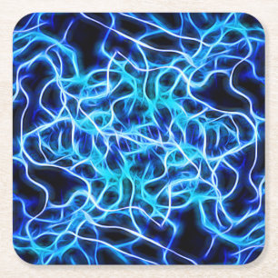 Dessous-de-verre Carré En Papier Éclair électrique néon bleu Tesla Coil