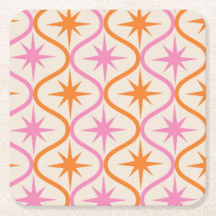 Dessous-de-verre Carré En Papier Éclats d'étoiles orange rose du milieu du siècle s
