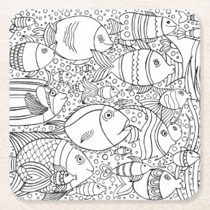 Dessous-de-verre Carré En Papier École inspirée des poissons