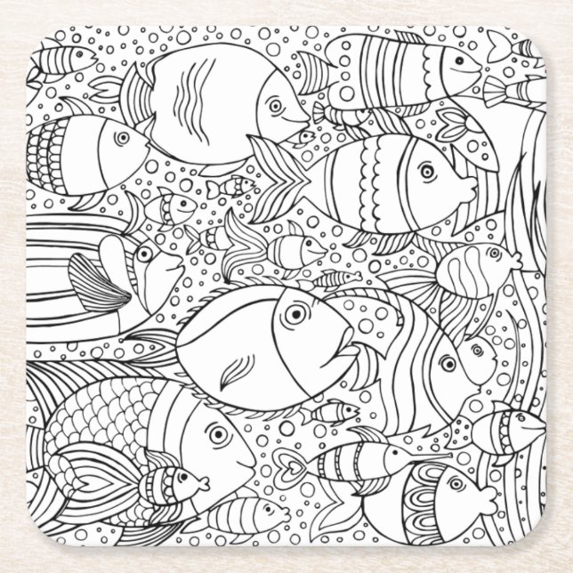 Dessous-de-verre Carré En Papier École inspirée des poissons (Devant)