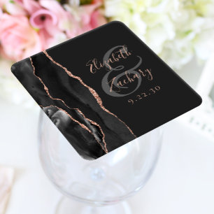 Dessous-de-verre Carré En Papier Écriture de géode d'agate Rose noire Or Sombre Mar
