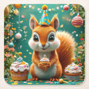 Dessous-de-verre Carré En Papier Écureuil adorable d'anniversaire