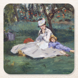 Dessous-de-verre Carré En Papier Edouard Manet - La famille Monet dans leur jardin