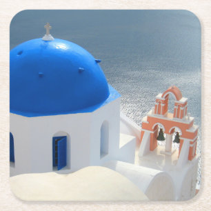Dessous-de-verre Carré En Papier Église de Santorini pendant l'après-midi Sun