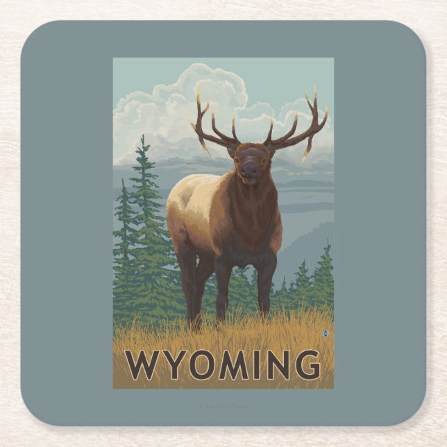 Dessous-de-verre Carré En Papier Élans SceneWyoming (Devant)