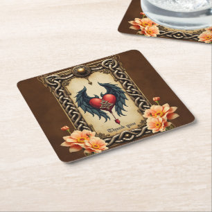 Dessous-de-verre Carré En Papier Elégance celtique avec coeur et ailes.
