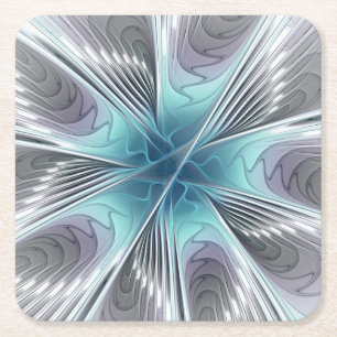 Dessous-de-verre Carré En Papier Élégance Moderne Fleur d'Art Fractal Bleu Gris Bla