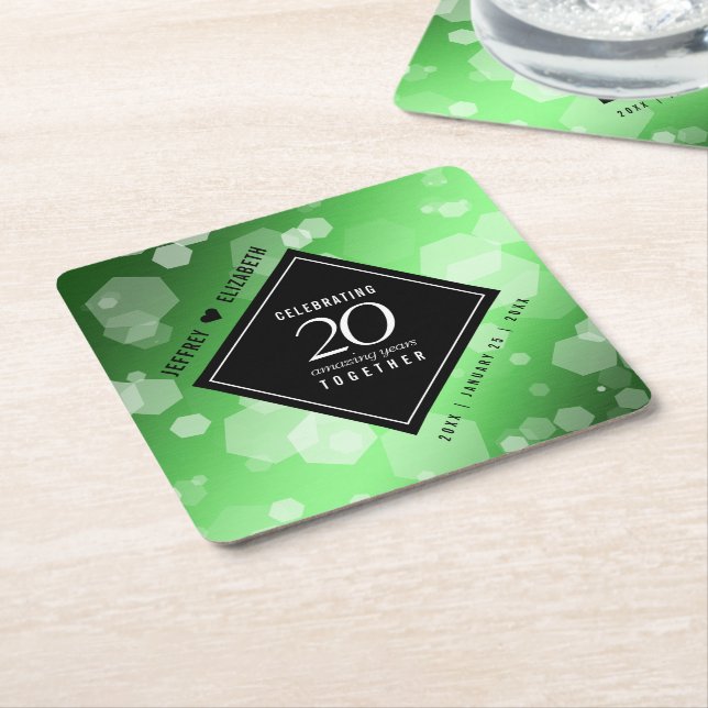 Dessous-de-verre Carré En Papier Élégant 20e anniversaire de Mariage d'émeraude (Incliné)