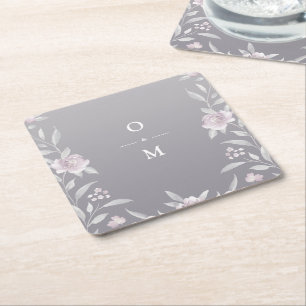 Dessous-de-verre Carré En Papier Élégant argent floral Chinoiserie Mariage monogram