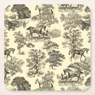 Dessous-de-verre Carré En Papier Elégant Beige Rustique Horses Toile