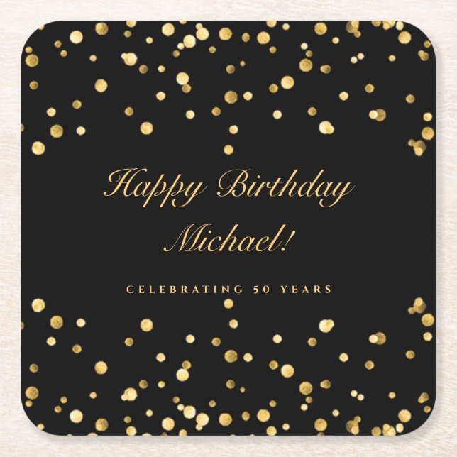 Dessous-de-verre Carré En Papier Elégant Black and Gold 50e anniversaire (Devant)