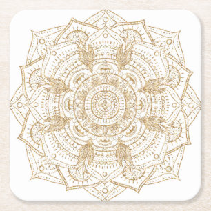 Dessous-de-verre Carré En Papier Elégant blanc & or Mandala conception main dessin