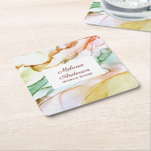 Dessous-de-verre Carré En Papier Élégant bleu rose crème vert pastel personnalisé