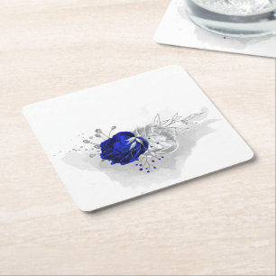 Dessous-de-verre Carré En Papier élégant bleu royal et fleurs d'argent
