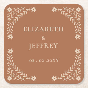 Dessous-de-verre Carré En Papier Élégant Boho Terracotta Mariage floral