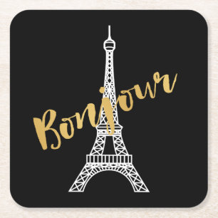 Dessous-de-verre Carré En Papier Elegant Bonjour Tour Eiffel