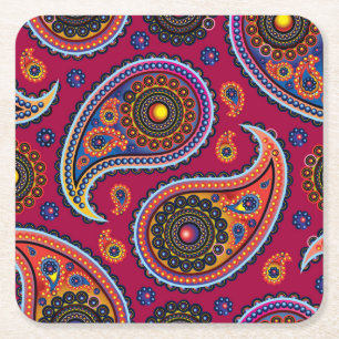 Dessous-de-verre Carré En Papier Elégant Burgundy Paisley et Motif Mandala