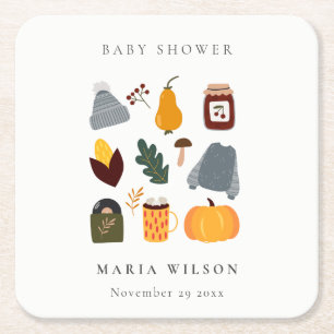 Dessous-de-verre Carré En Papier Élégant Chaleureux Baby shower d'automne essentiel