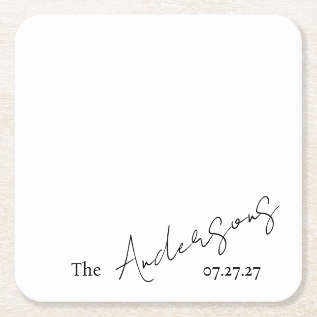 Dessous-de-verre Carré En Papier Elegant Cursive Custom Text Simple Wedding (Devant)