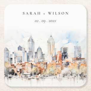 Dessous-de-verre Carré En Papier Elégant Denver Colorado Skyline Watercolor Mariage