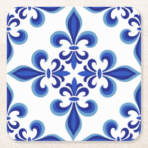 Dessous-de-verre Carré En Papier Élégant Dessus de Verre en Damassé Bleu pour Déjeu