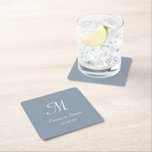 Dessous-de-verre Carré En Papier Élégant Dusty Blue Monogram Mariage personnalisé