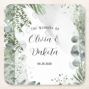 Dessous-de-verre Carré En Papier Elégant Eucalyptus Verdure Mariage d'encre d'alcoo