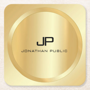 Dessous-de-verre Carré En Papier Élégant Faux Gold Monogramme Modèle moderne