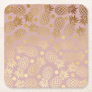 Dessous-de-verre Carré En Papier élégant faux or ananas motif pois